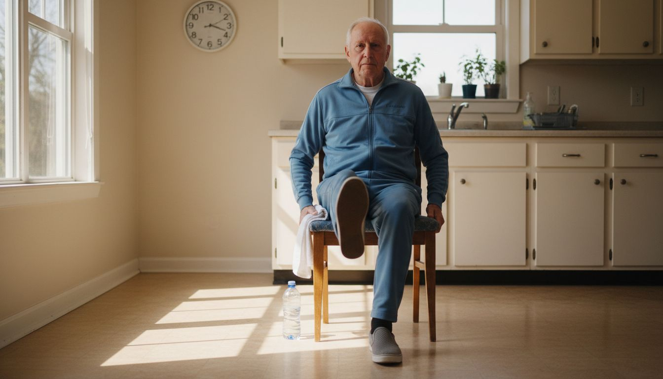 Senior man doing seated chair exercise
