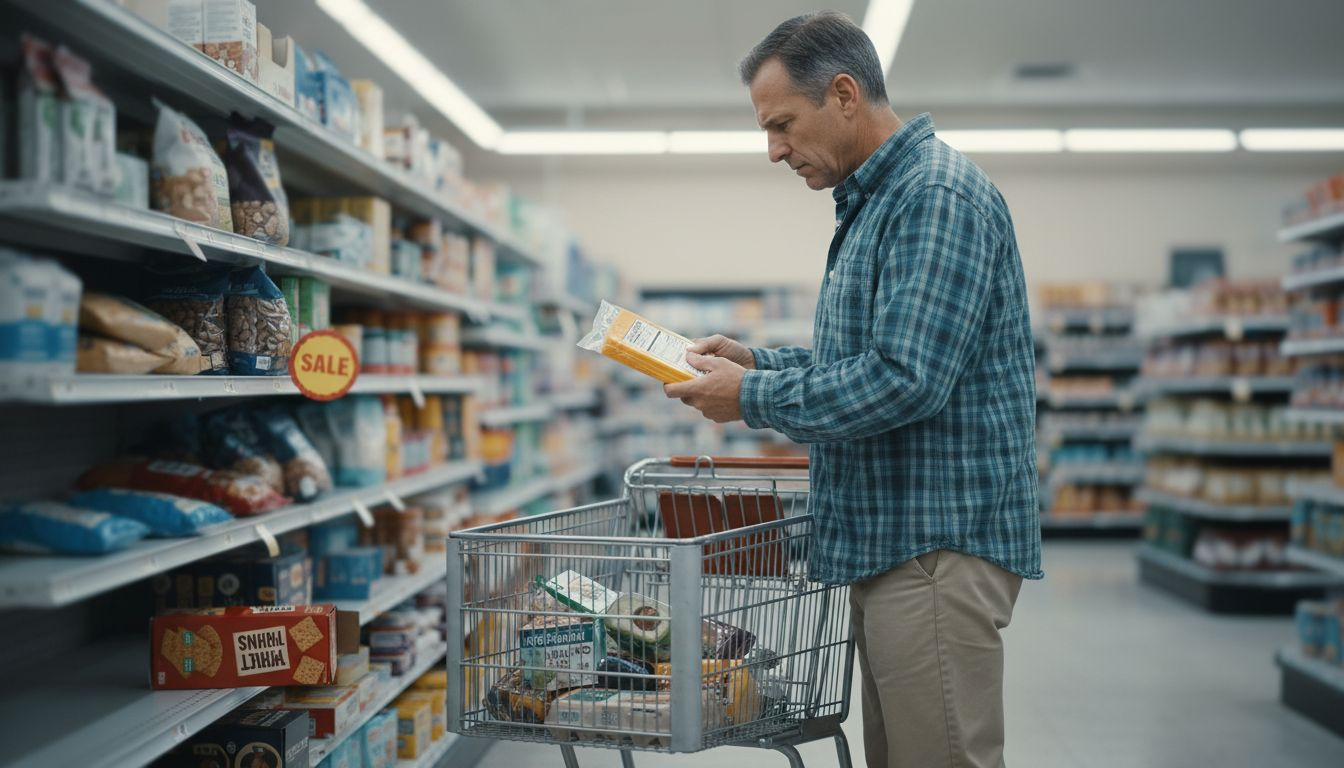 Man with diabetes checks keto food nutrition label