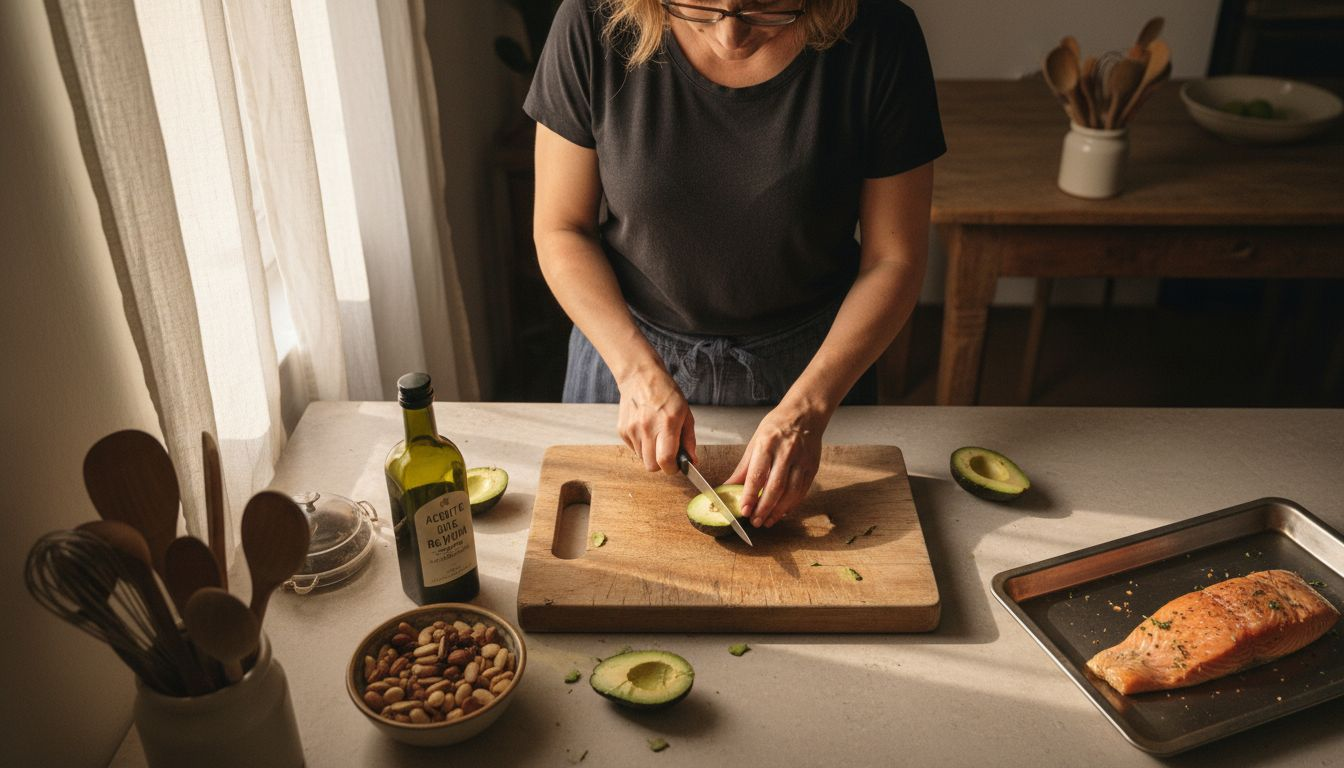 Cortando aguacate y aprovechando sus grasas saludables de origen natural