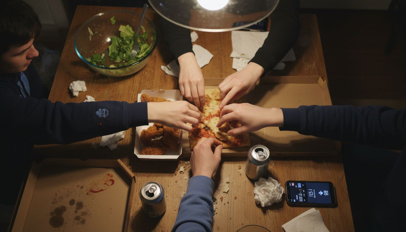 Various popular cheat meal foods on table