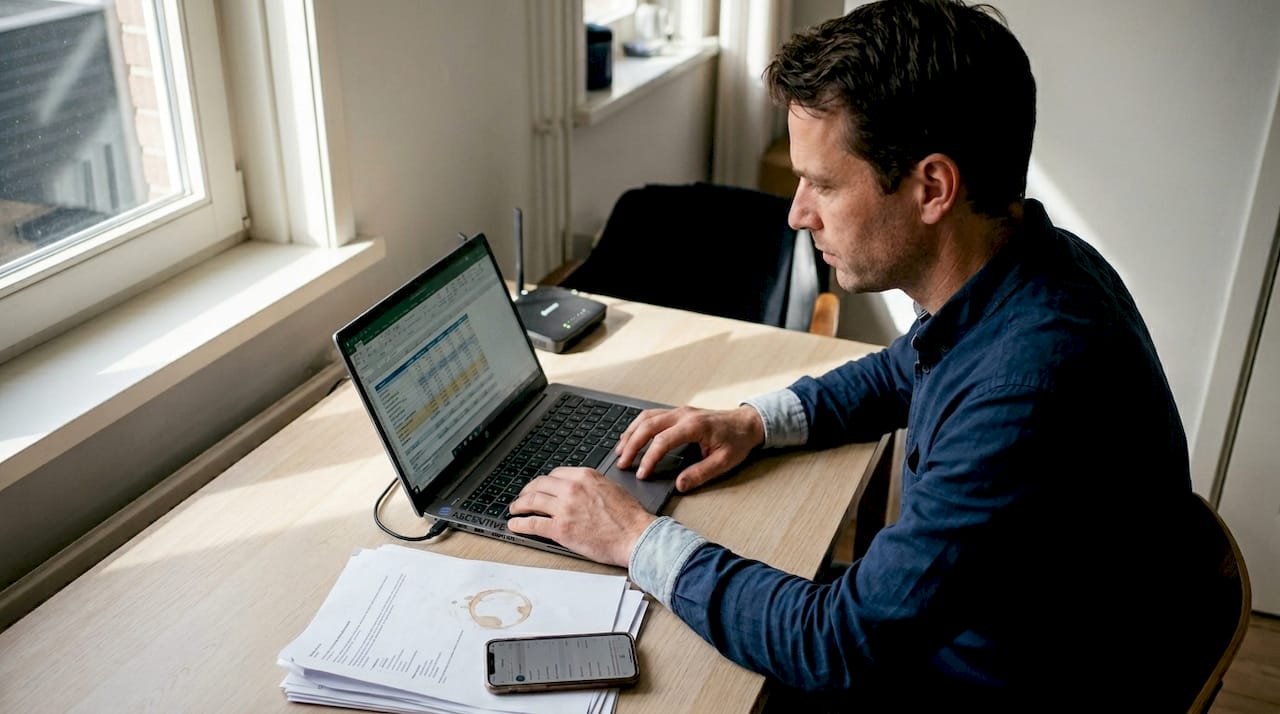 Man bladert door een Excel-sheet vol automatische taken