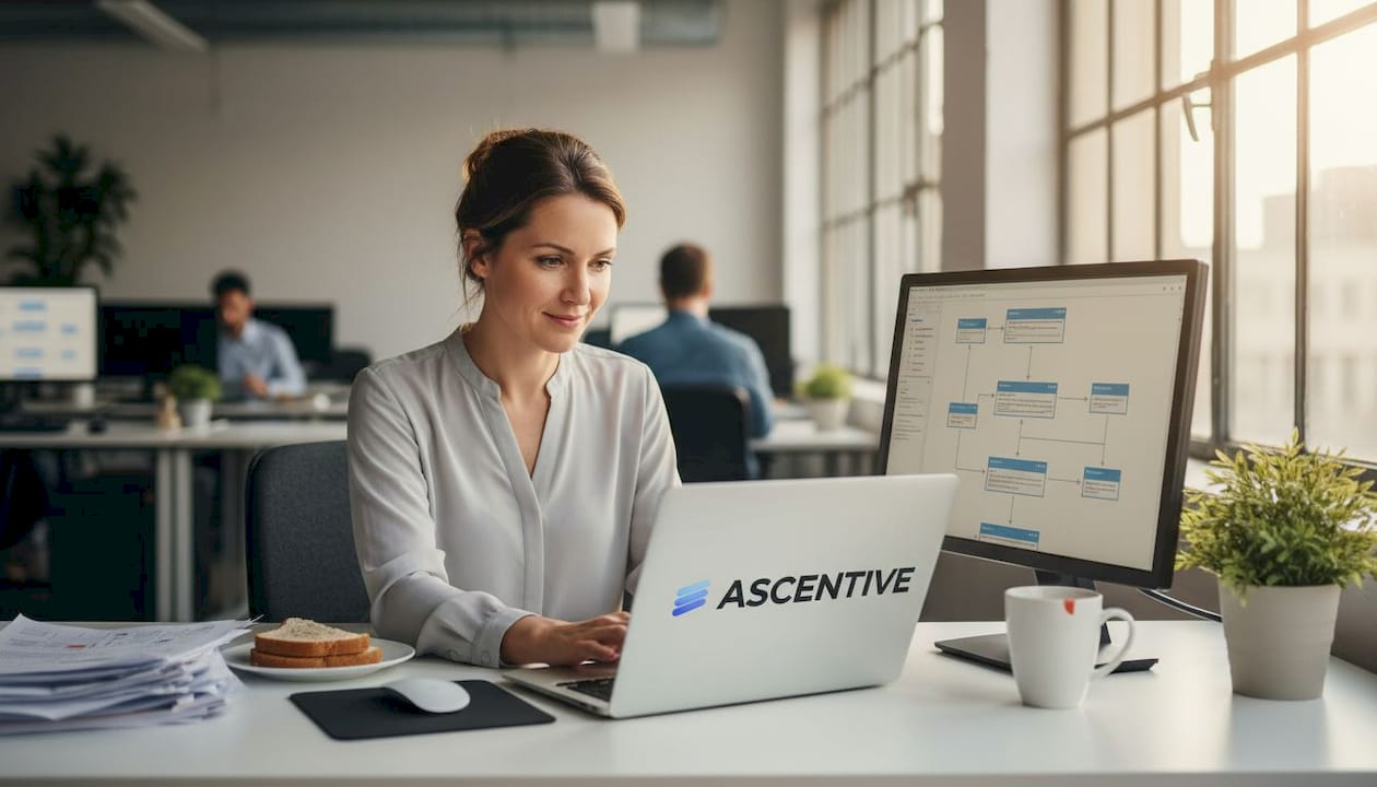 Een manager die bezig is met het opzetten van een geautomatiseerde marketingflow.