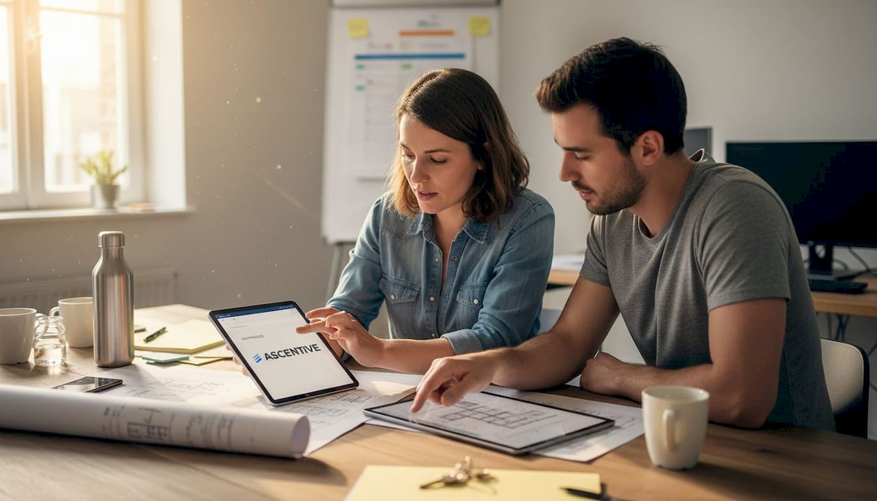 Het team buigt zich over het digitaliseren van de werkprocessen.