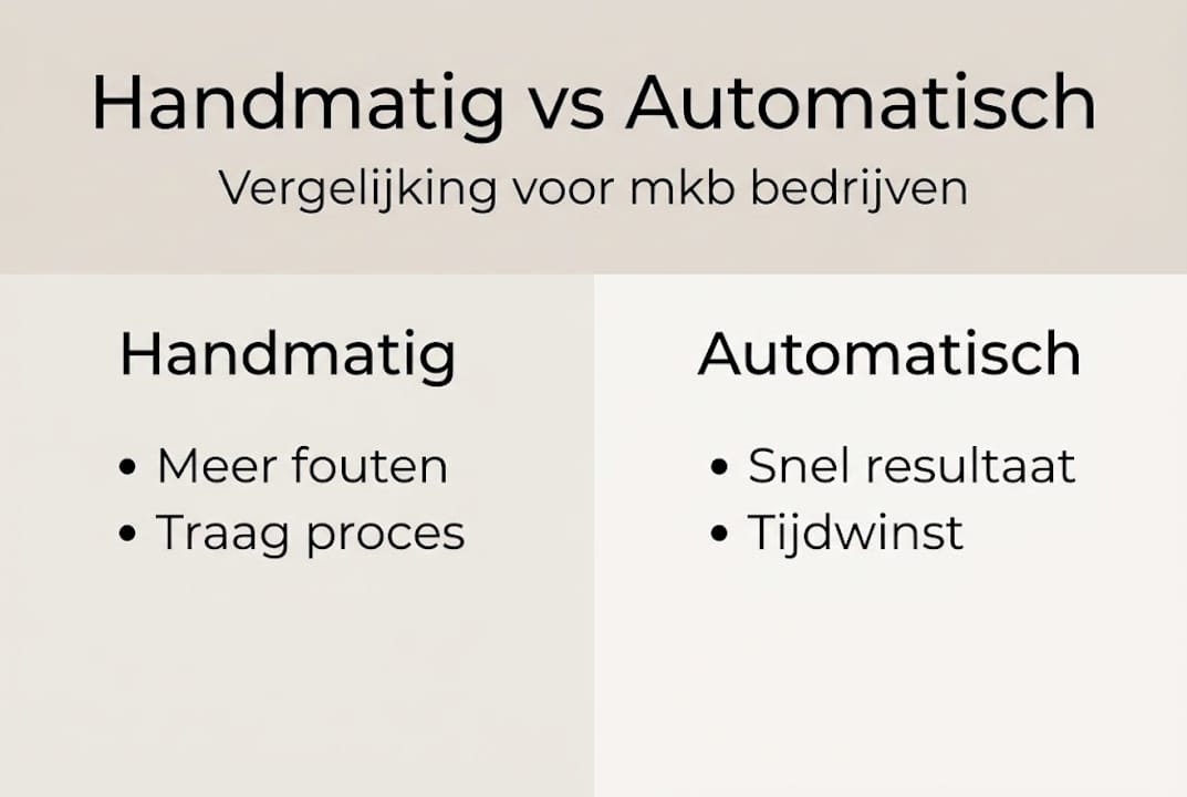 Overzichtelijke infographic met een beknopte vergelijking tussen handmatig en automatisch werken