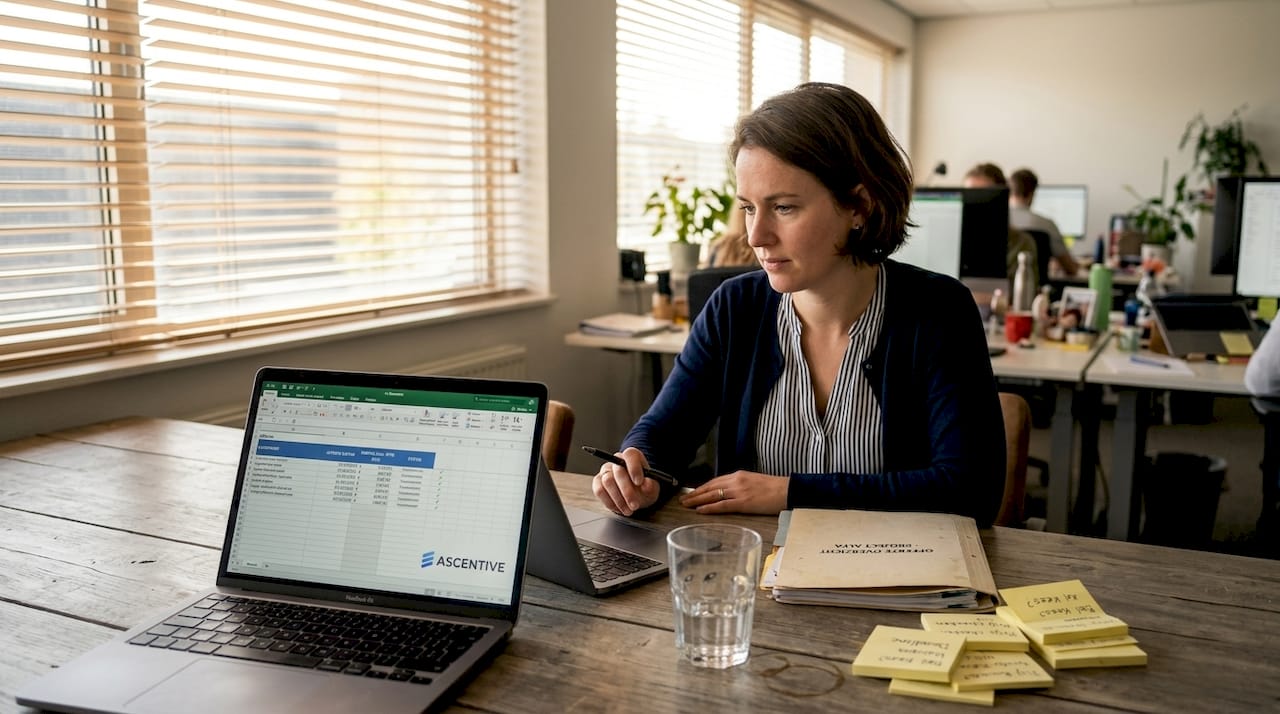 Vrouw zorgt voor efficiëntere kantooradministratie door taken te automatiseren