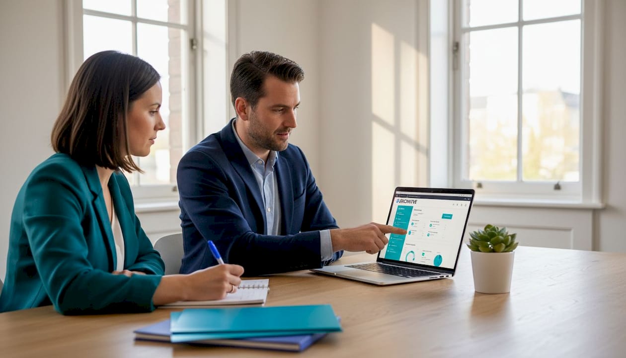 MKB-ondernemers bespreken samen de nieuwste cijfers op het CRM-dashboard.