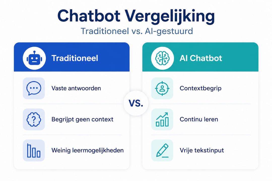 Infographic: traditionele chatbots versus AI-chatbots in vergelijking