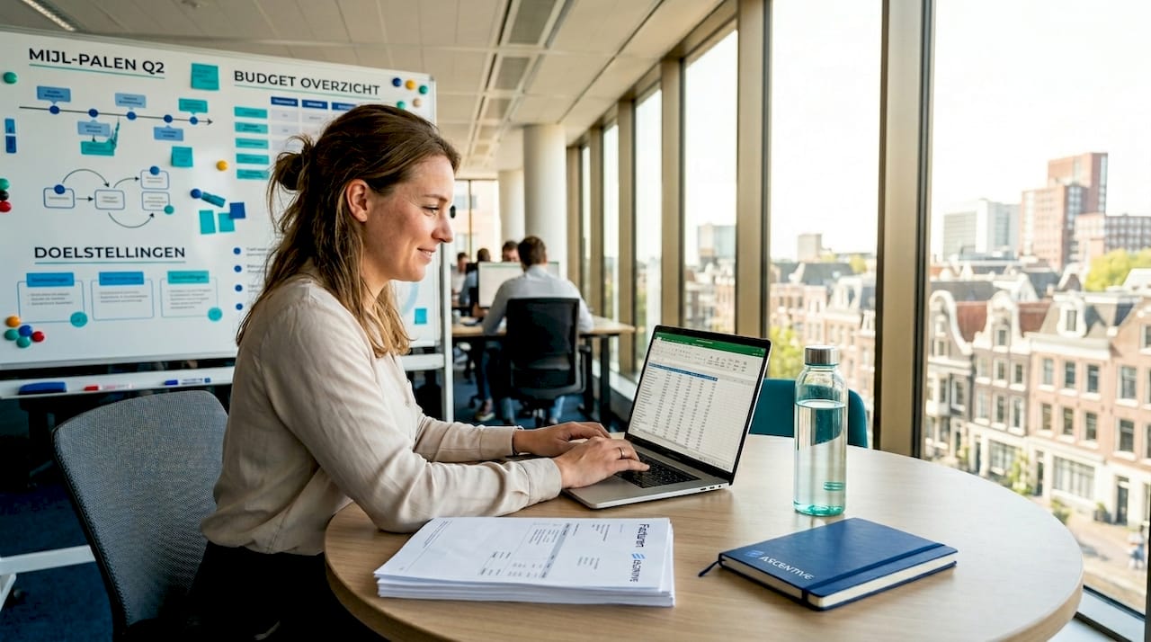 De projectmanager is bezig met het verbeteren van werkprocessen.