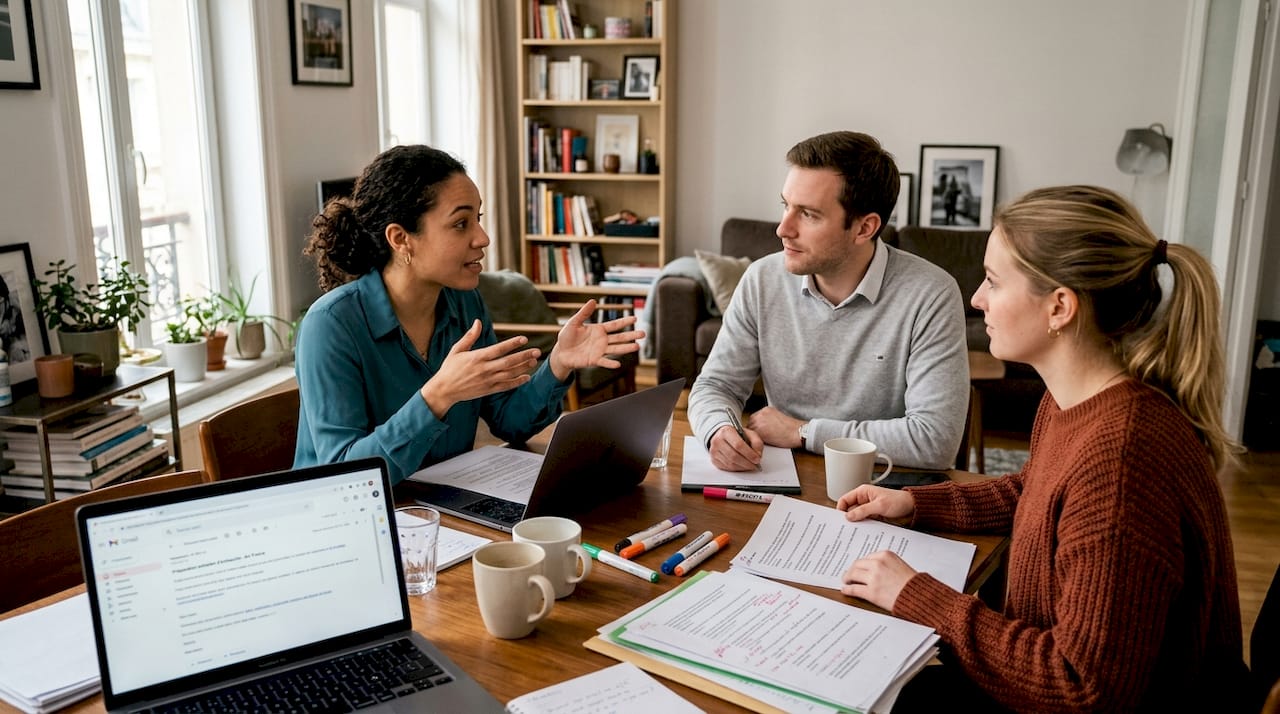 Des candidats qui s'entraînent ensemble à passer des entretiens d'embauche en anglais.