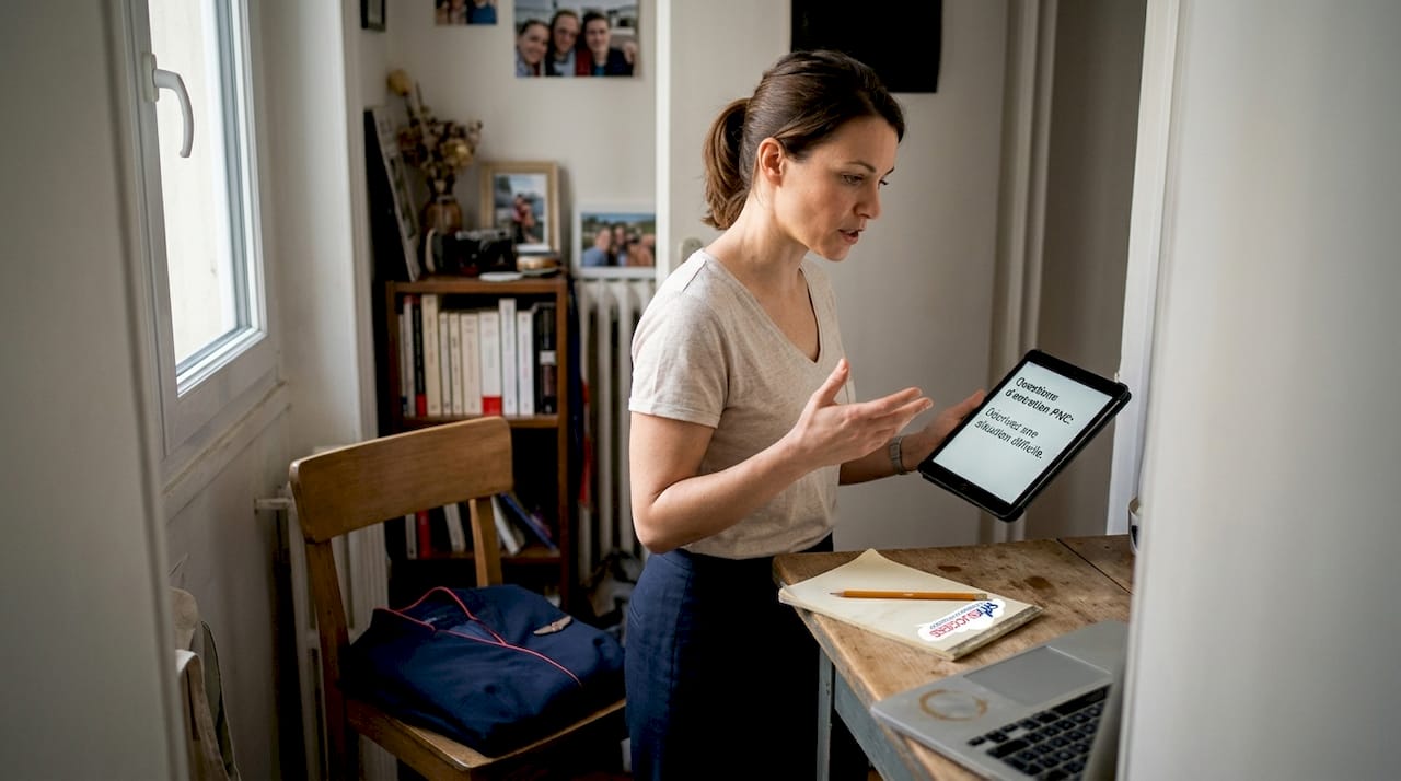 Hôtesse de l'air en train de préparer ses réponses pour un entretien en anglais
