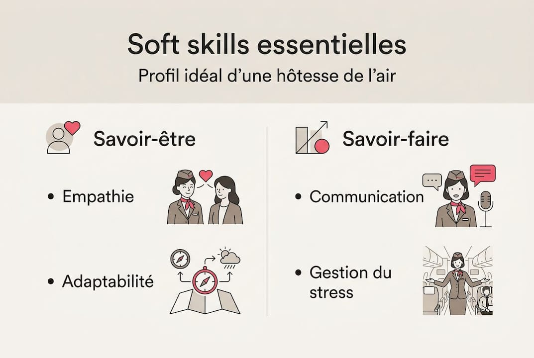 Les compétences humaines incontournables pour réussir en tant qu'hôtesse de l'air : infographie