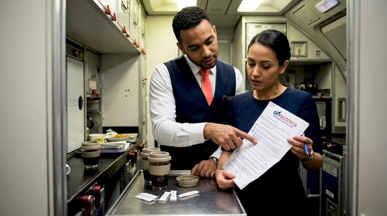 L'équipage prépare et diffuse une annonce en anglais auprès des passagers en cabine.