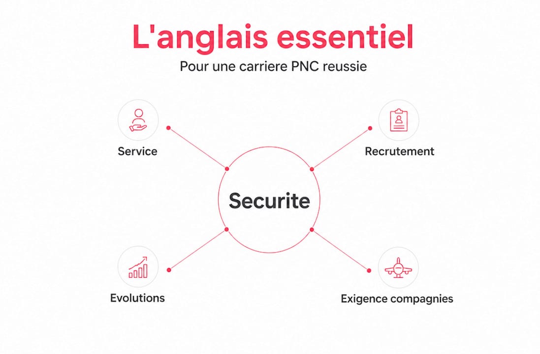 Schéma illustrant le rôle central de l'anglais dans le domaine aéronautique