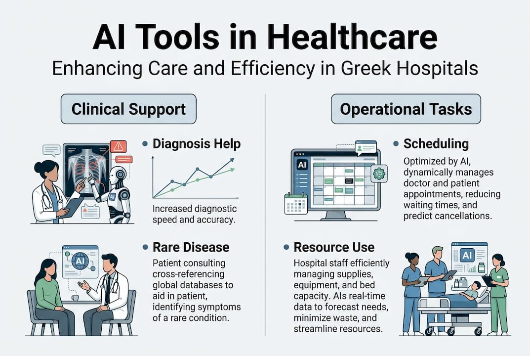Infographic practical AI tools in healthcare
