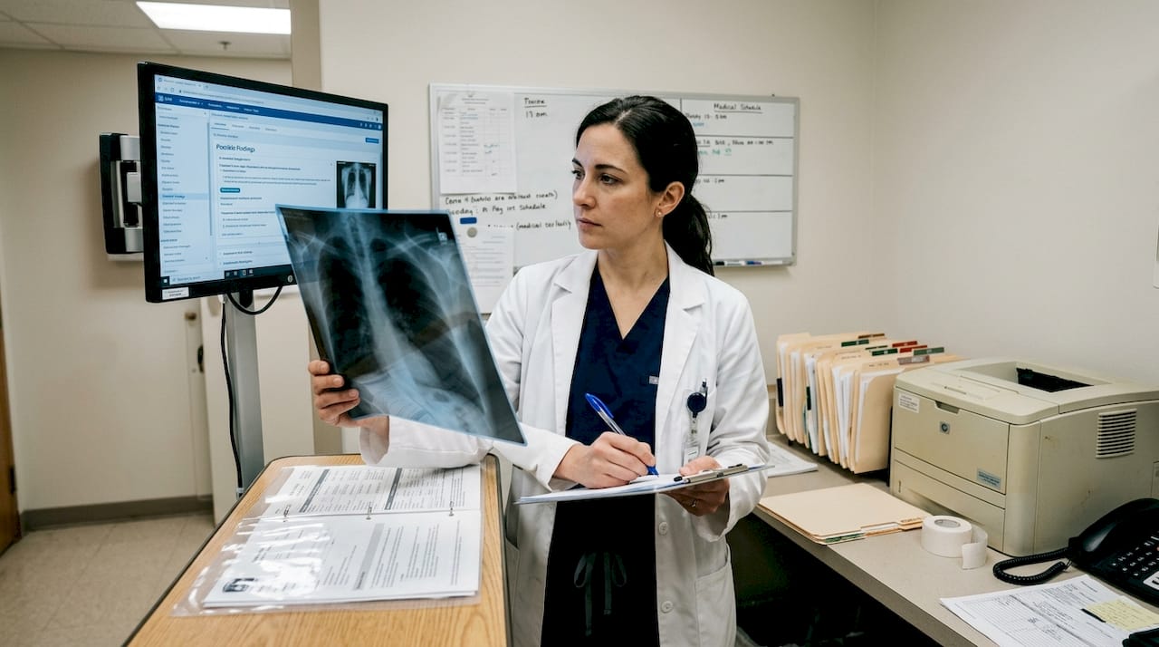 Clinician uses AI to review medical scan