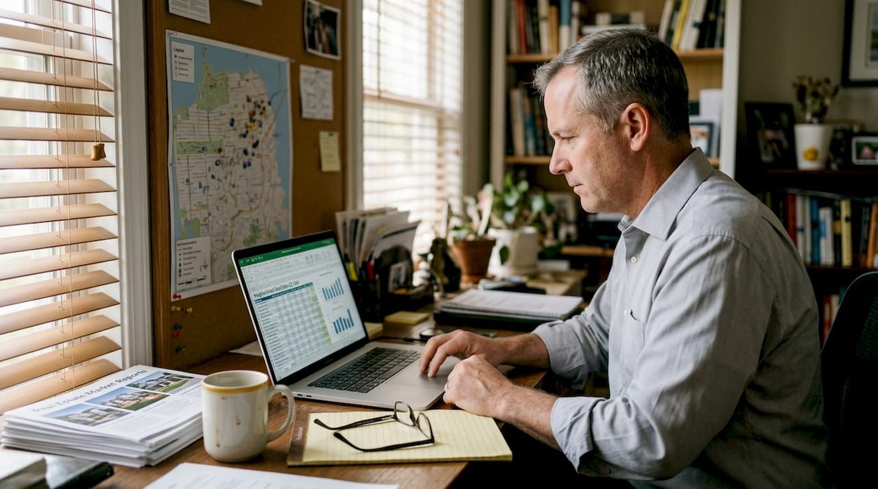 Real estate analyst reviewing property data