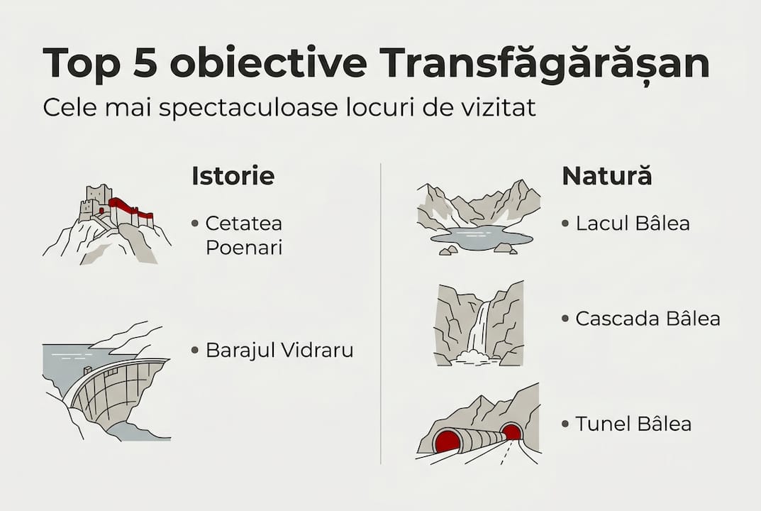 Infografic: cele mai importante atracții de pe Transfăgărășan