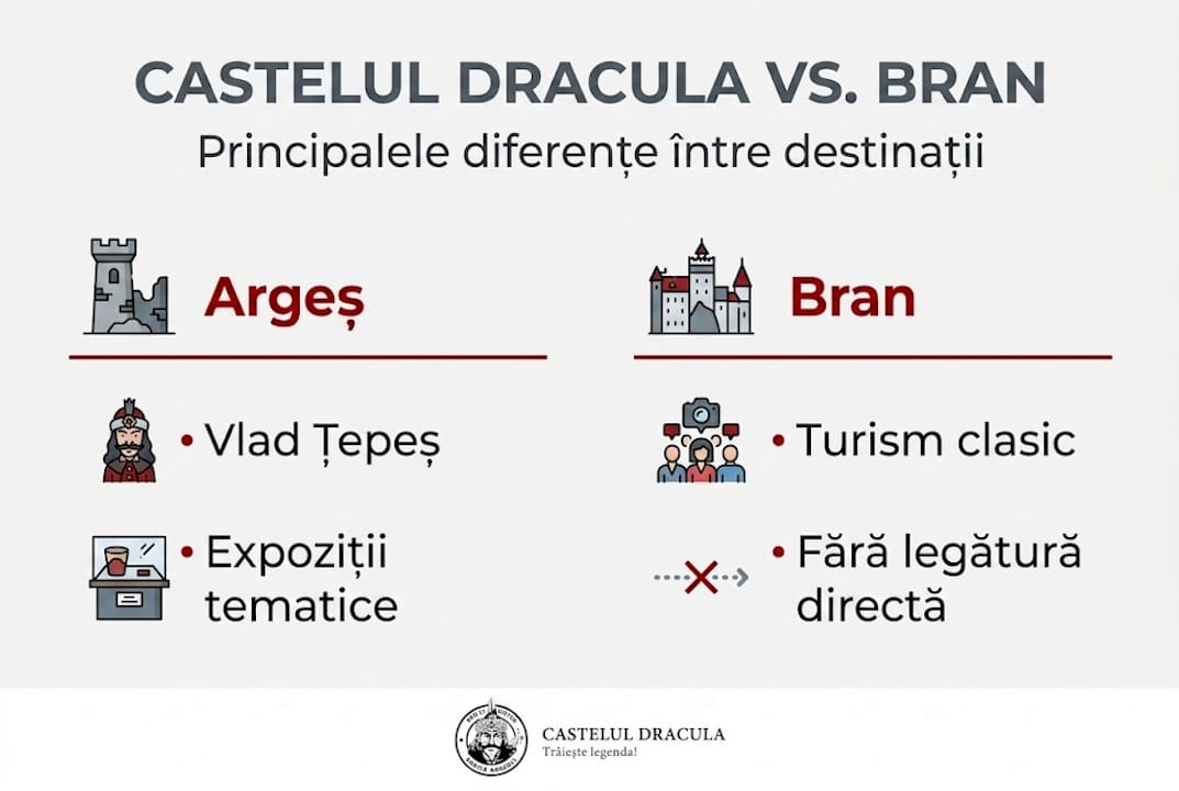 Infografía: las principales diferencias entre el Castillo de Drácula en Argeș y el Castillo de Bran.
