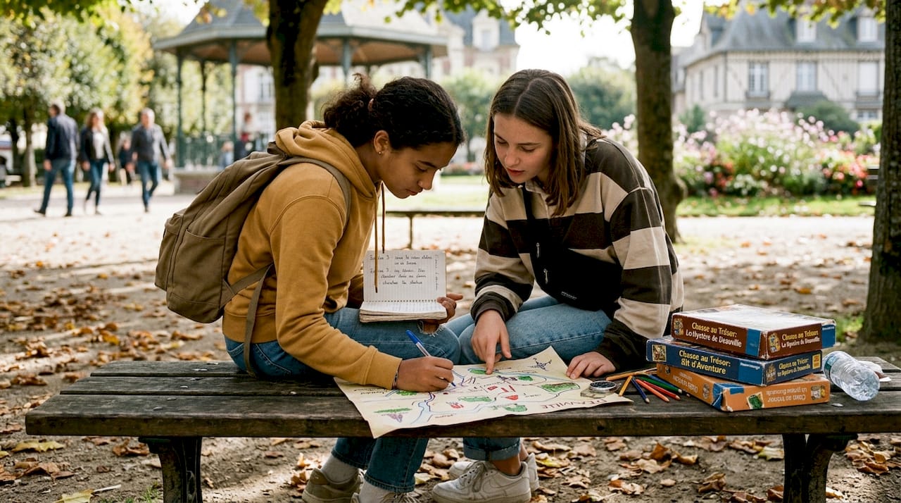 Des jeunes en quête d’un indice pour leur chasse au trésor