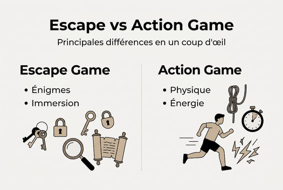 Infographie : quelles différences entre escape game et action game ?