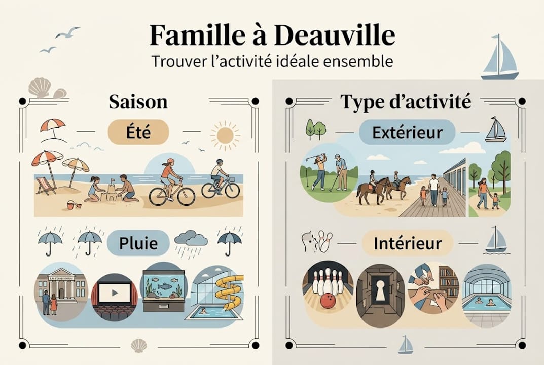 Infographie : les meilleures activités à faire en famille à Deauville selon la saison et le type d’activités