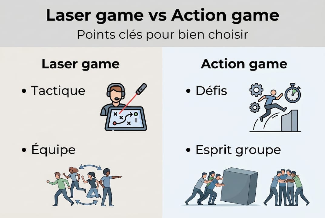 Découvrez notre infographie comparative entre laser game et action game : tout ce qu’il faut savoir pour choisir l’activité qui vous correspond le mieux !