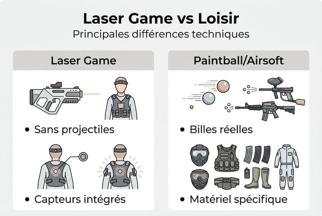 Infographie : les différences entre laser game, paintball et airsoft