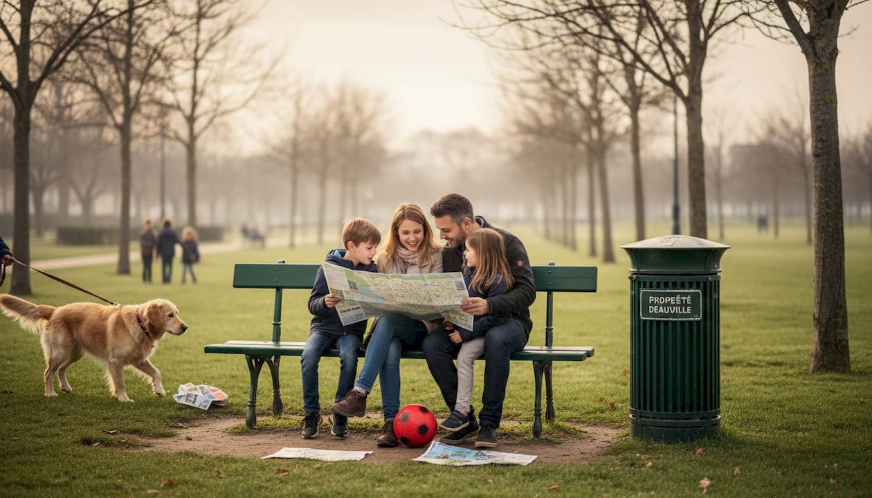 Une famille prévoit une journée conviviale au parc de Deauville.