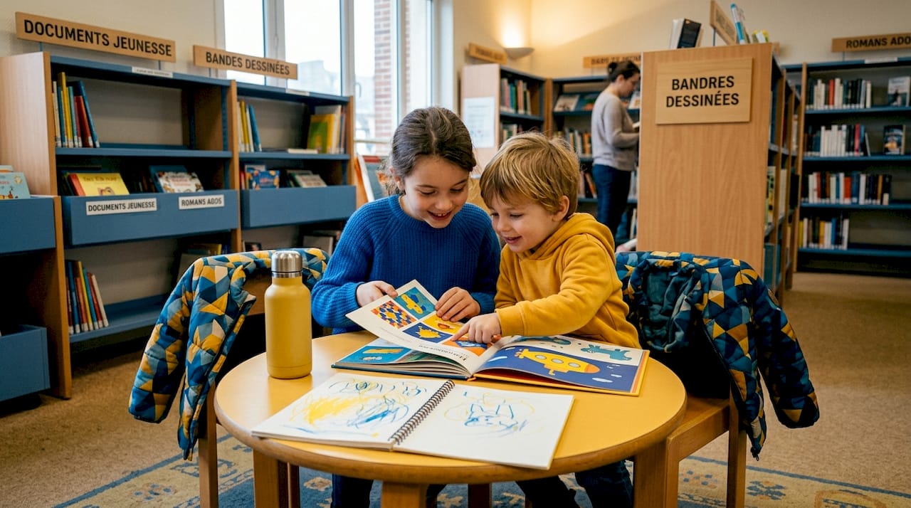Des enfants plongés dans la lecture à la bibliothèque de Deauville.