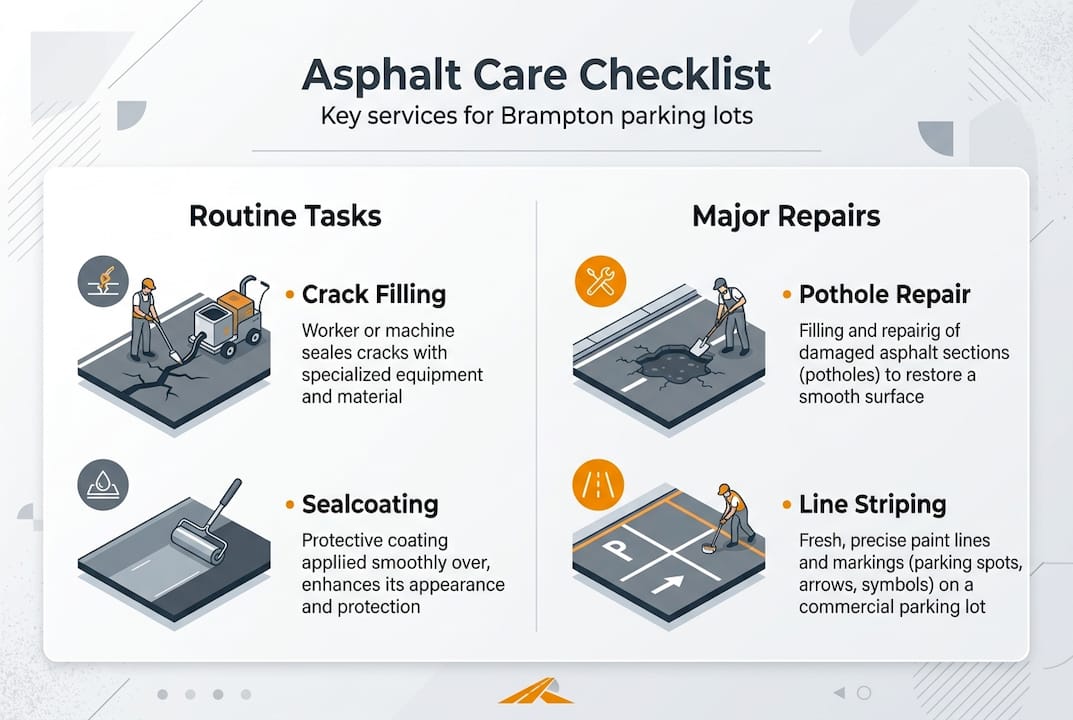 Infographic showing essential asphalt maintenance services