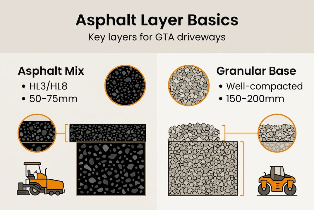 Infographic showing asphalt and base layer details