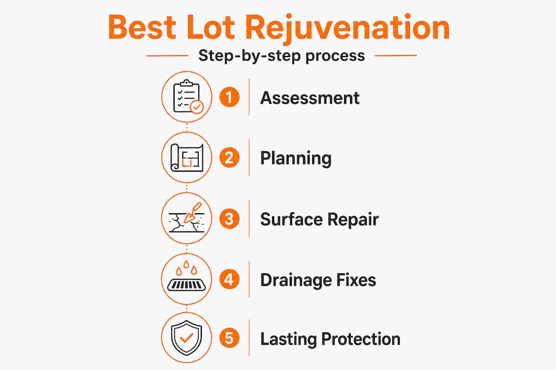 Infographic with parking lot rejuvenation steps