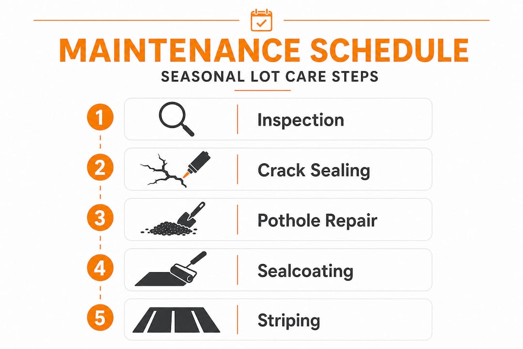 Infographic of parking lot maintenance schedule steps