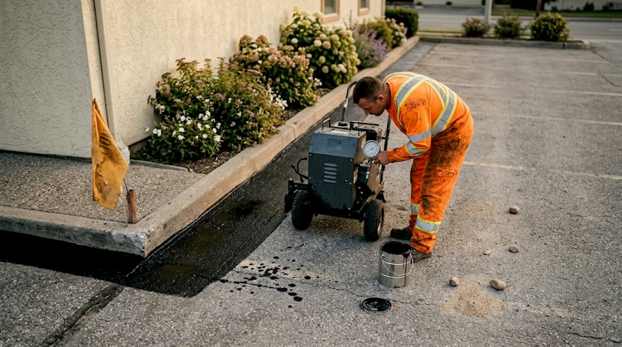 Contractor sealcoating dental office parking lot