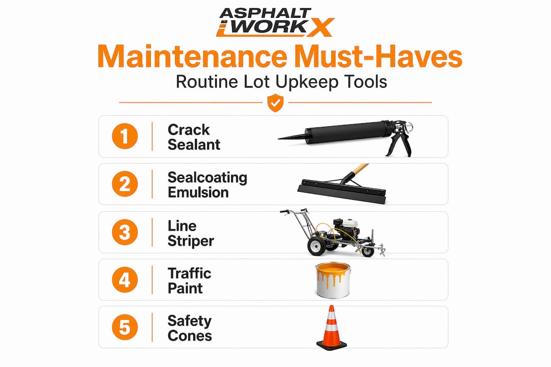 Infographic showing routine parking lot maintenance tools