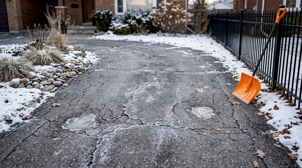 Driveway with freeze-thaw damage in Toronto winter