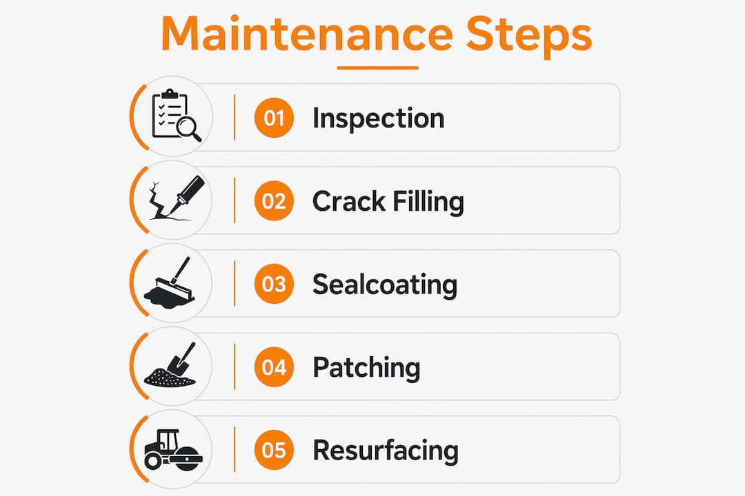 Infographic outlining key asphalt maintenance steps