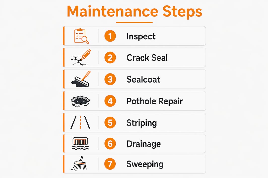 Infographic outlining veterinary parking lot maintenance steps