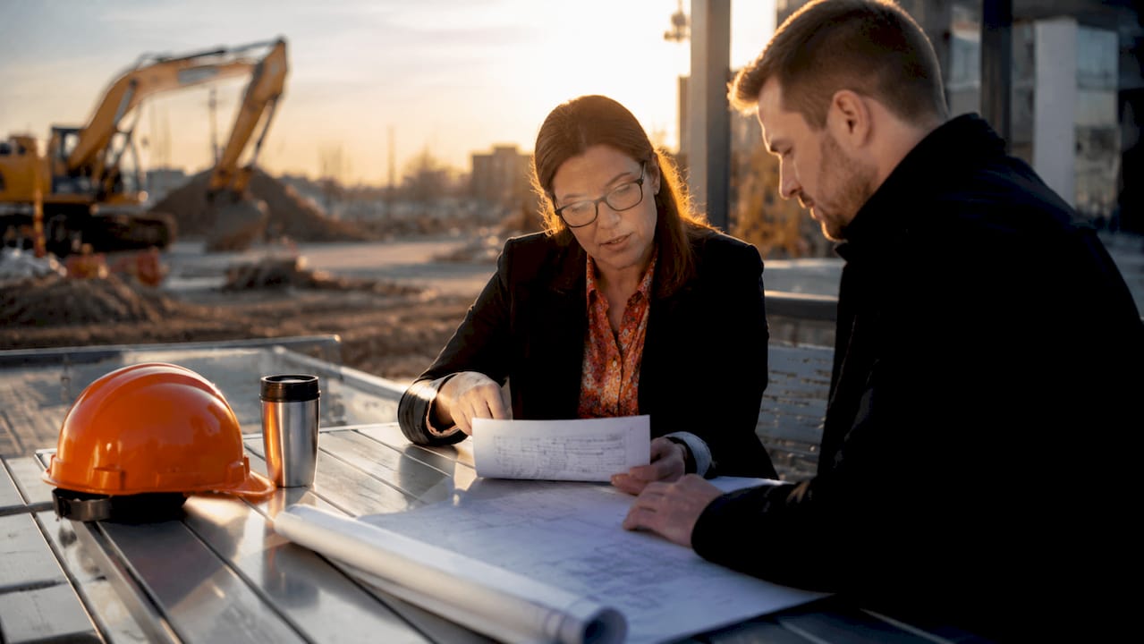 Supervisor reviewing contractor license paperwork