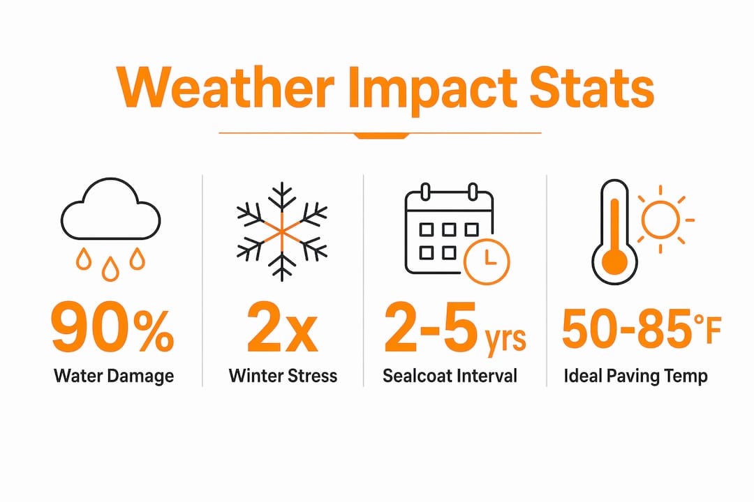Infographic showing weather impact statistics on asphalt