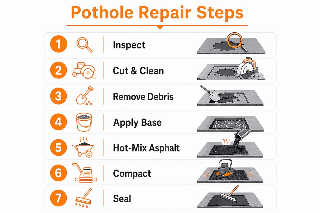 Infographic illustrating pothole repair stages