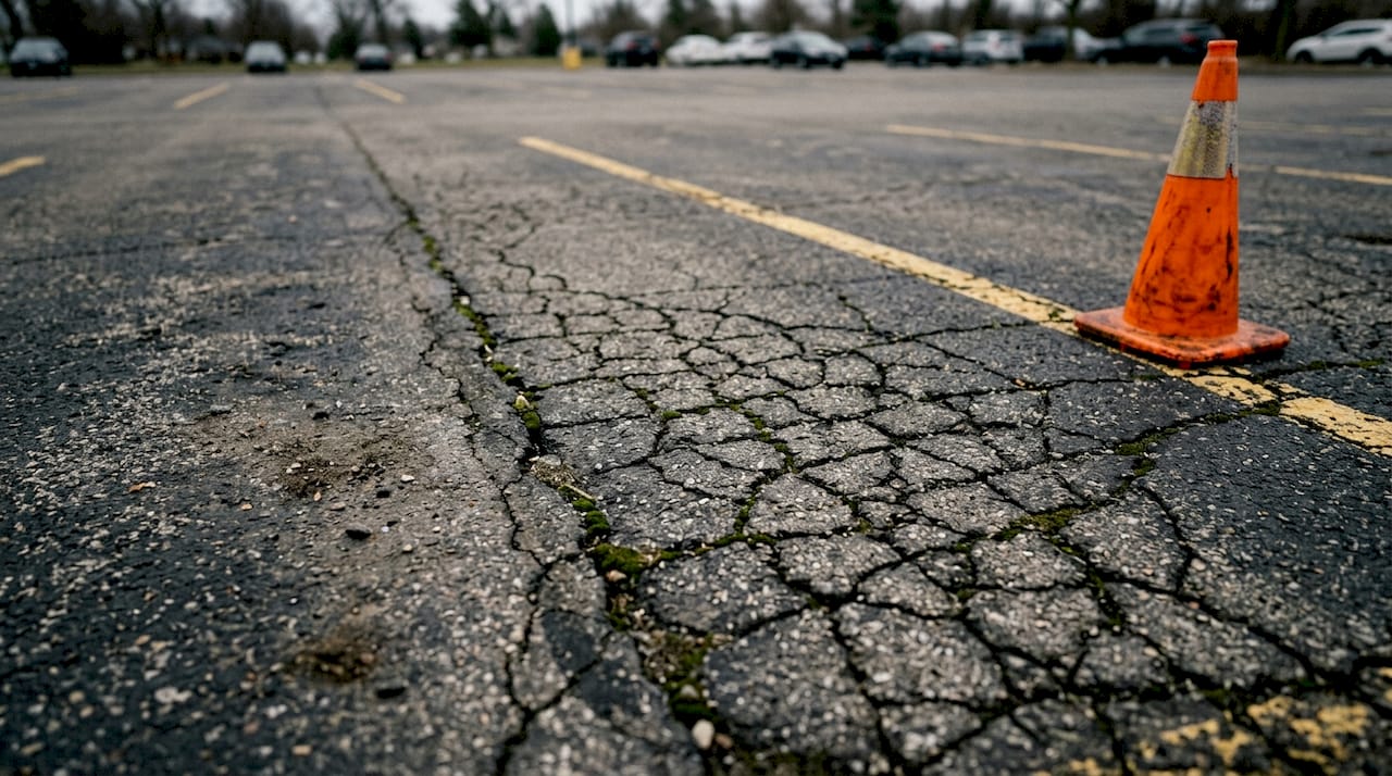 Close-up asphalt cracks and surface condition