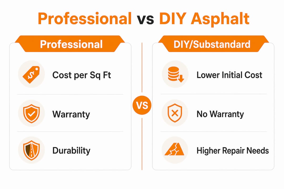 Infographic comparing professional and DIY asphalt paving
