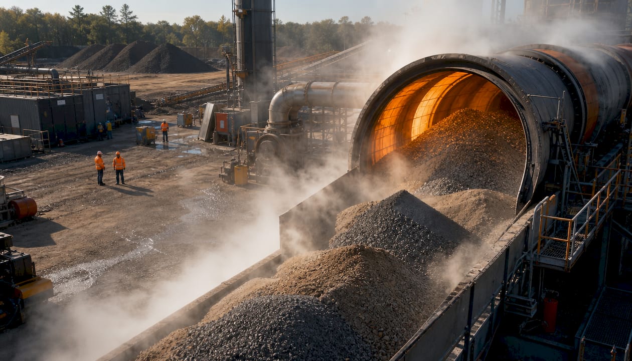 Close-up of heated aggregates for asphalt mix