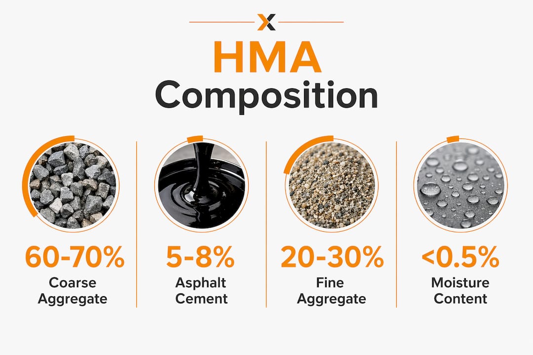 Infographic of hot mix asphalt composition percentages