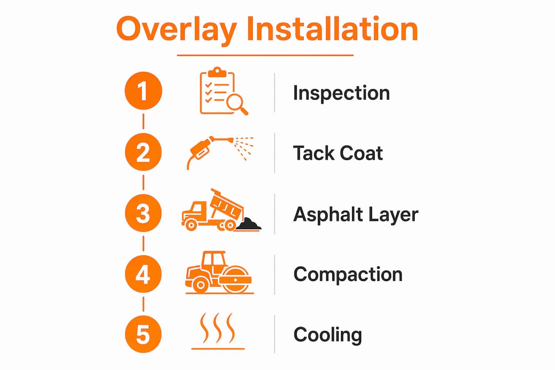 Infographic illustrating asphalt overlay installation steps