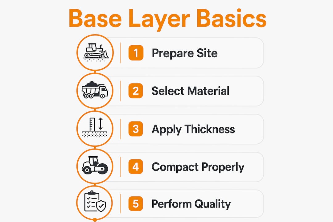 Infographic showing steps to build asphalt base layer correctly