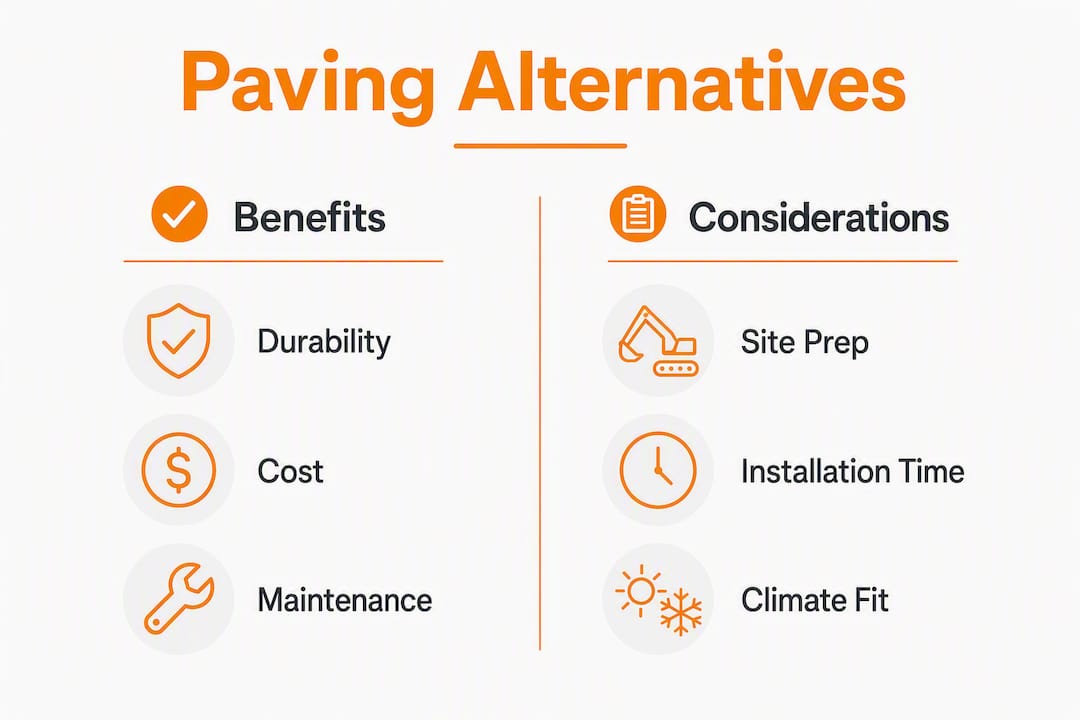 Infographic comparing benefits and considerations of paving alternatives