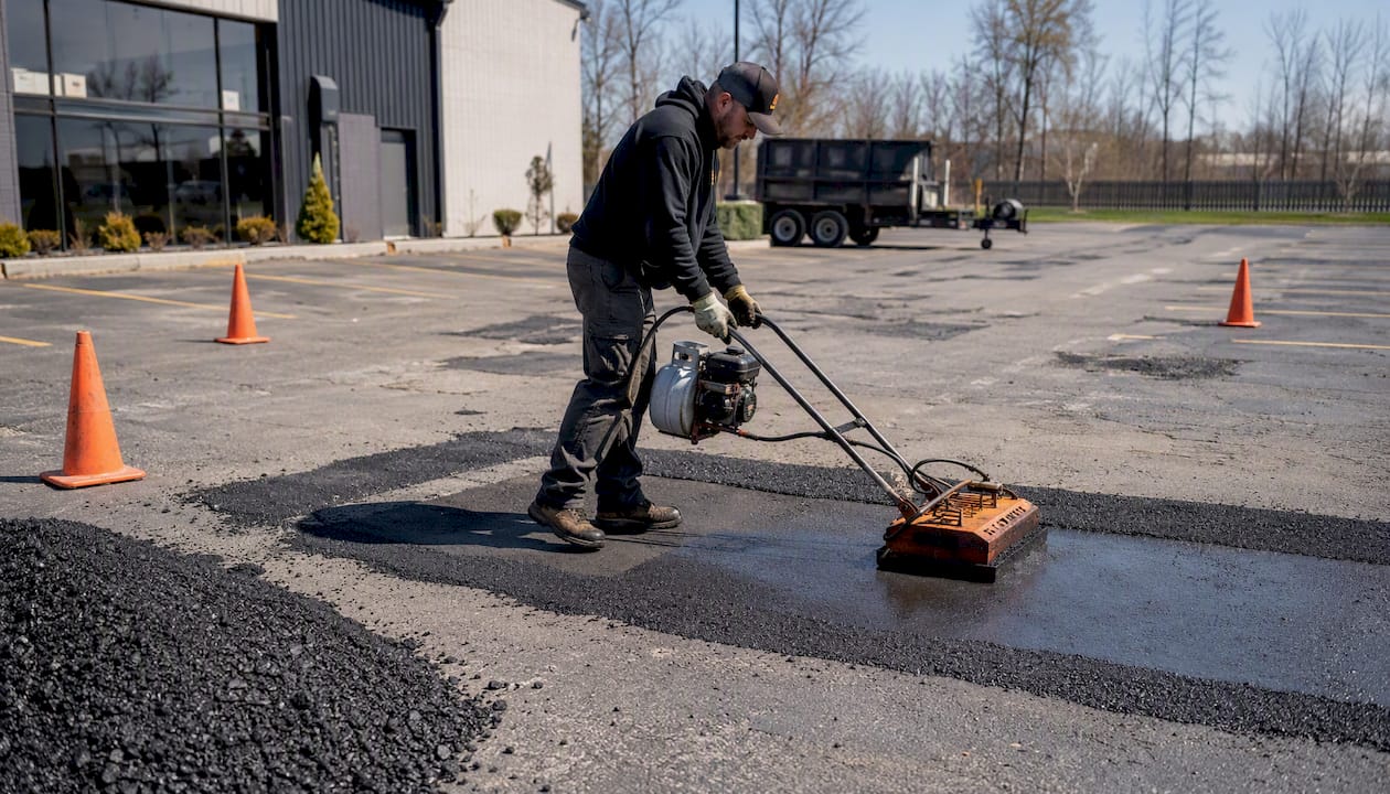 Infrared patching on commercial parking lot asphalt
