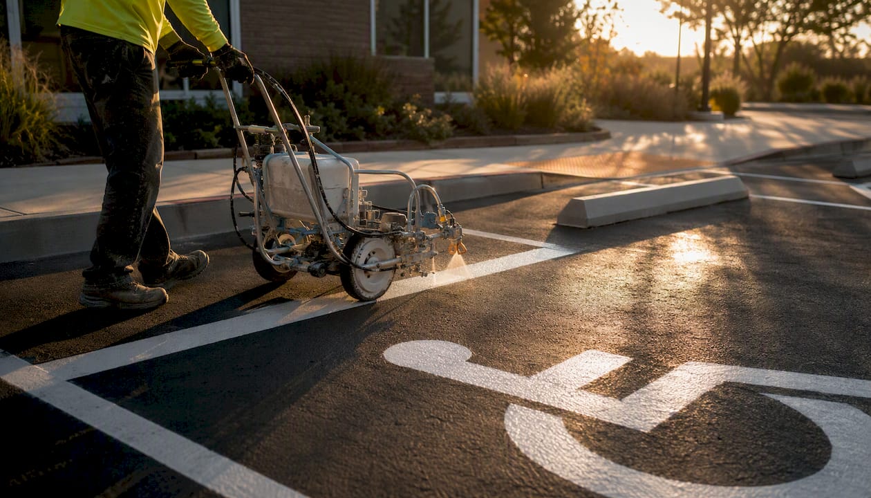Line striping of ADA parking stall in commercial lot